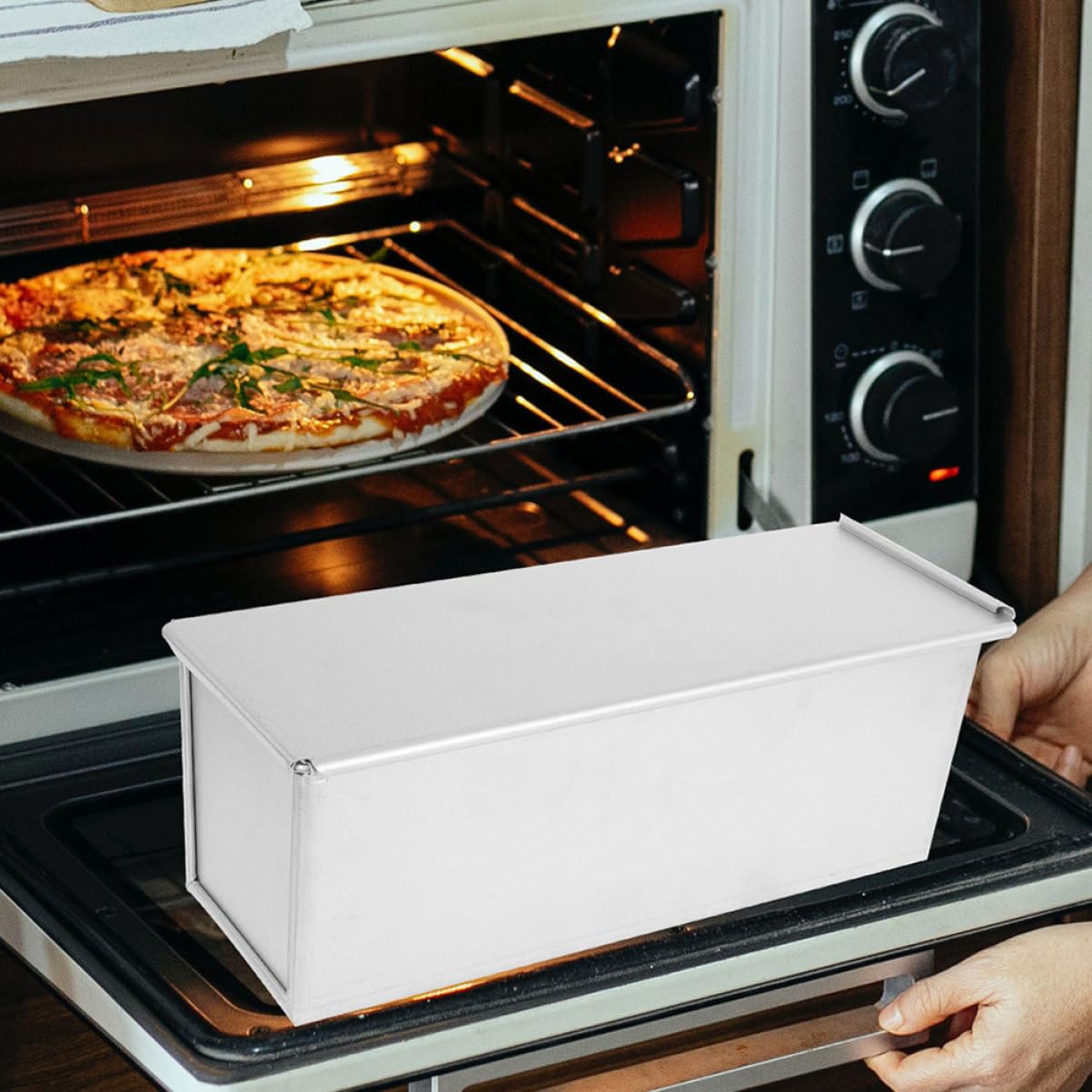 Ciieeo 3 Piezas molde para pan tostado molde para pan antiadherente moldes para hornear pan con cubierta Molde de torta bandeja para hornear bandeja de pan control deslizante