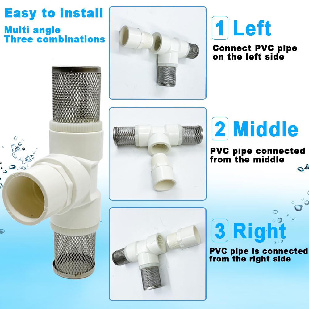 1" T Strainers steel filter cover connected to 1" PVC DN25 water pipe, suction hose 1 inch T strainer used to remove debris and reduce solid entry — Amazon image 5