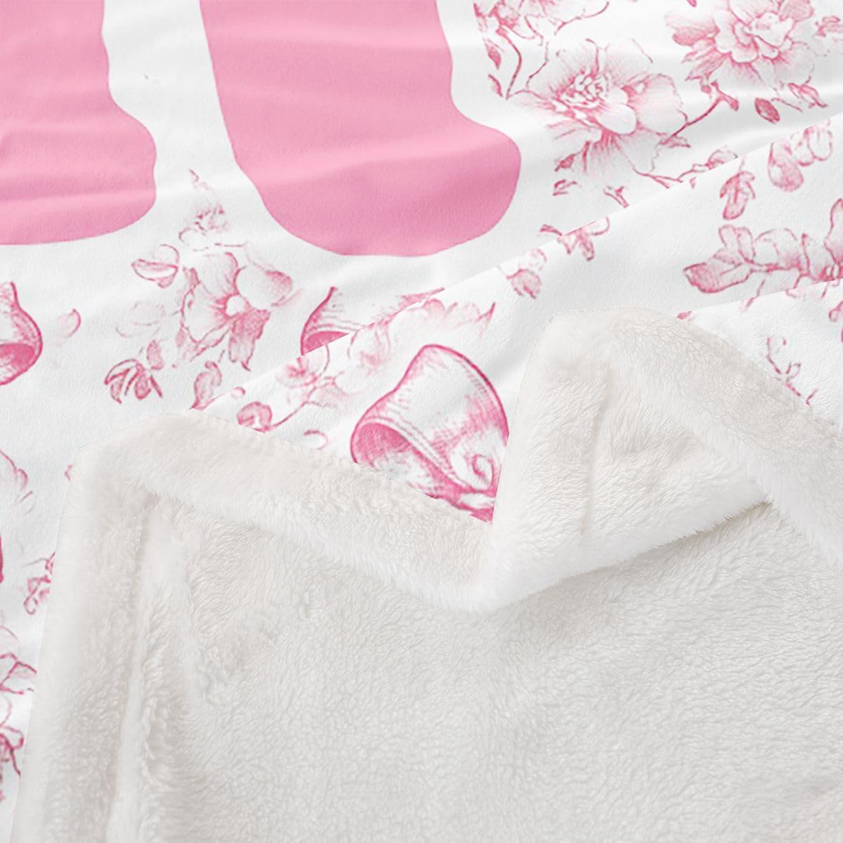 Homewish Kwiatowa kokarda szerpa koc księżniczka inicjał kwiatowy puszysty pluszowy narzuta urocza kokardka R koc polarowy - kawaii preppy dekoracja na łóżko kanapę Twin 152 cm x 203 cm