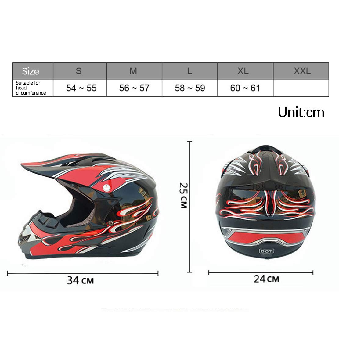 ATK Kask motocyklowy, kask motocrossowy, z szybą przednią, rękawice motocyklowe, standard ECE