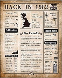 jeufun Back in 1962 Birthday Poster,Original Gift 60th Birthday Gifts,60th Birthday Decorations for Women or Men Classy Vintage Table Decor,Great Gifts for wedding anniversary Valentine's Day poster