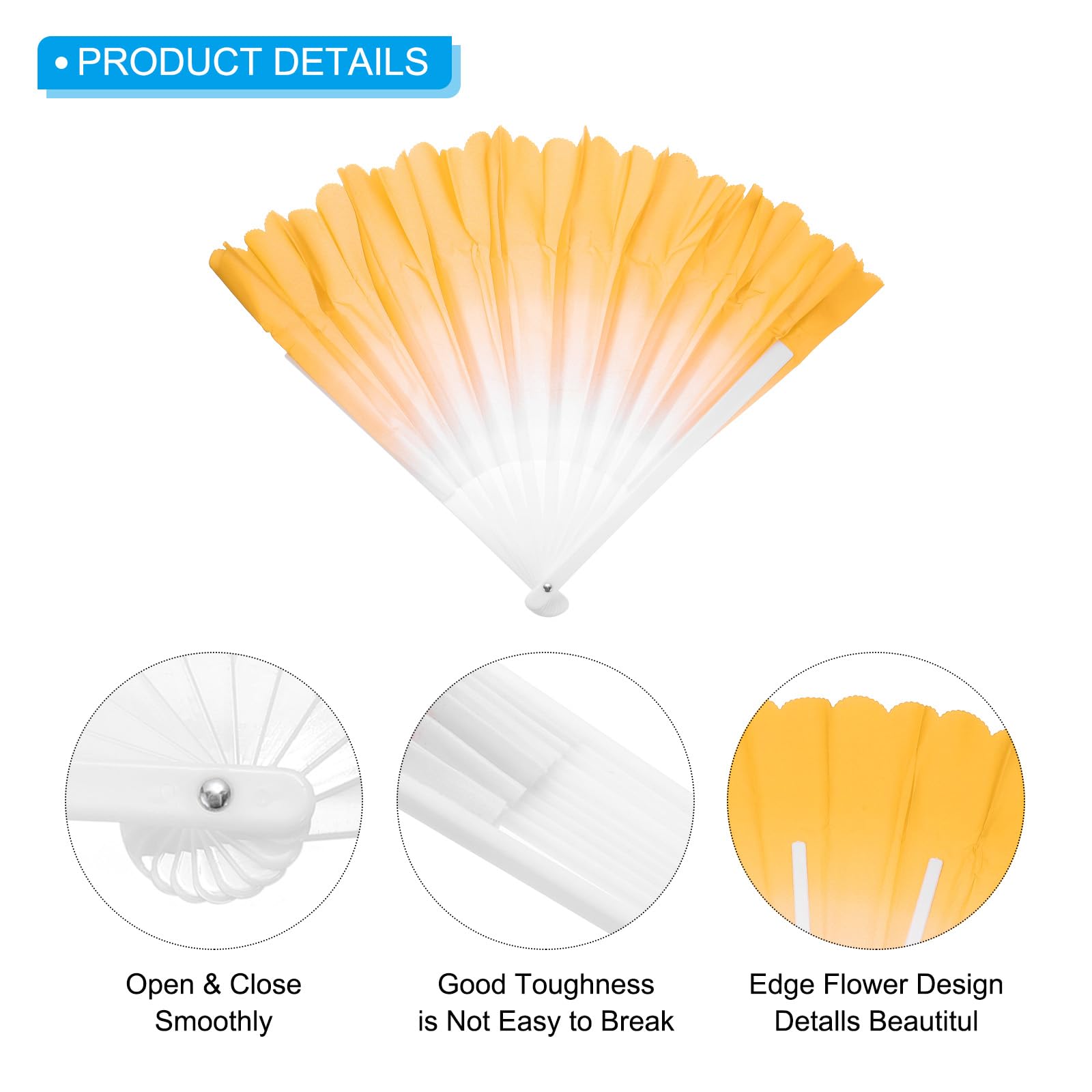 PATIKIL Folding Hand Silk Fan 24", 1 Pair Left Right Plastic Chinese Fan Dance Performance Sport, Yellow - Image 3