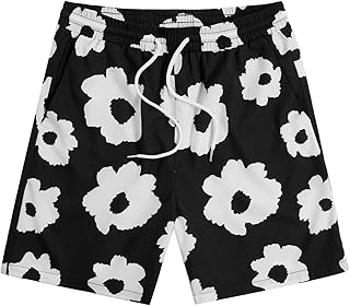 Men's Floral Graphic Print Drawstring High Waist Shorts Casual Shorts with Pockets
