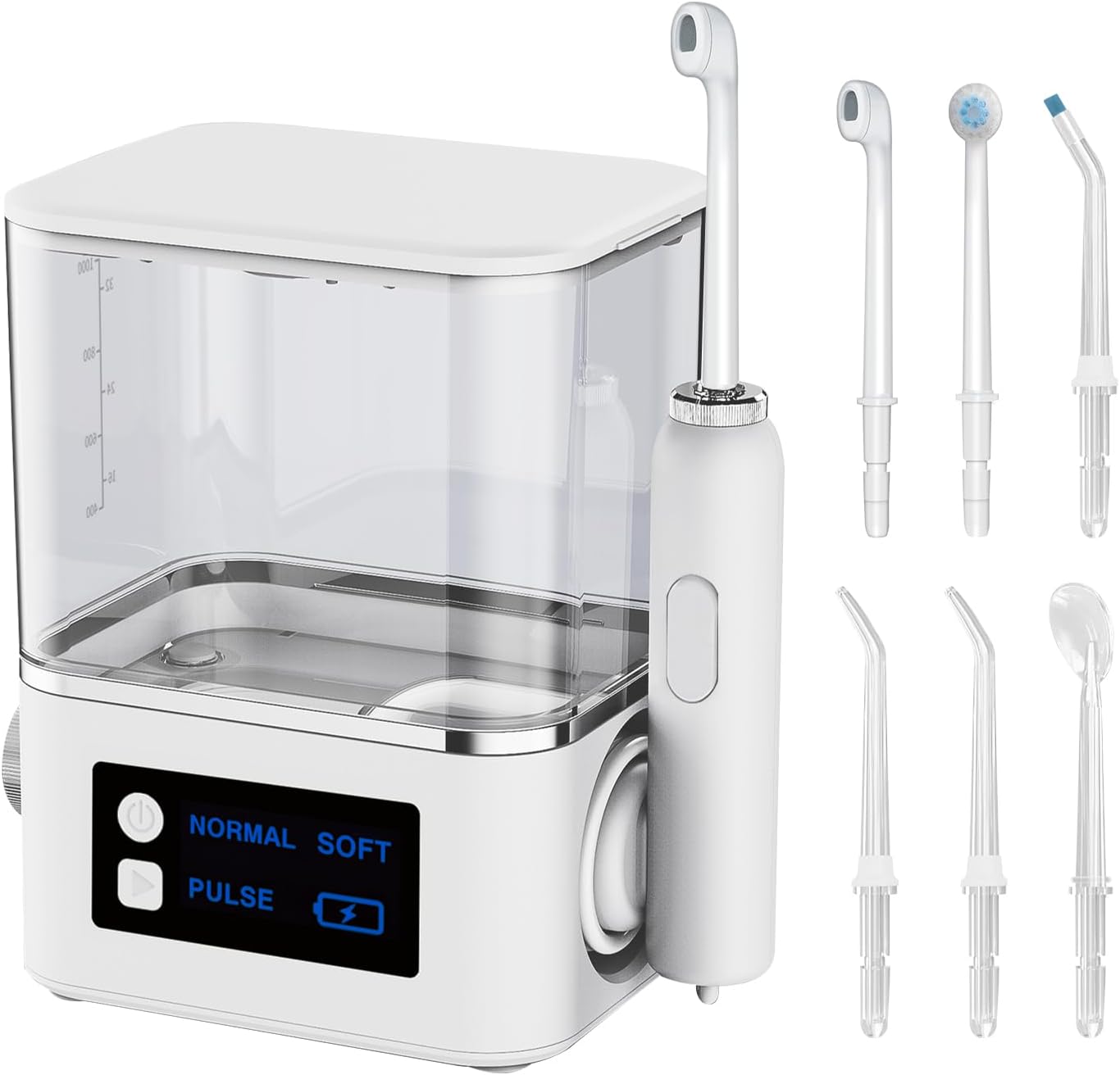 Water-Flosser-Teeth-Cleaner MAKJUNS Water Tank Dental Flosser with 10 Pressure Settings and 6 Tips IPX7 Waterproof(White)
