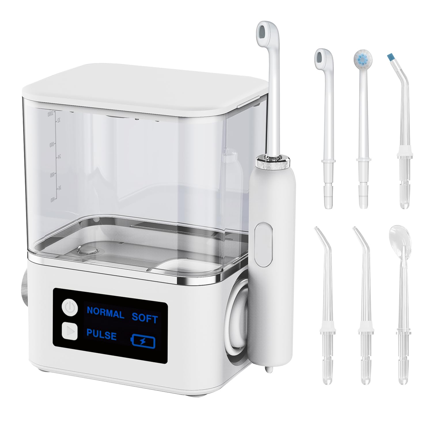 Water-Flosser-Teeth-Cleaner MAKJUNS Water Tank Dental Flosser with 10 Pressure Settings and 6 Tips IPX7 Waterproof(White)