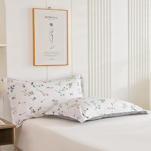 Miniatura 3 de OAITE Juego de funda de edredón, funda de edredón 100% algodón con patrón floral, juego de ropa de cama suave incluye 3 piezas (2 fundas de