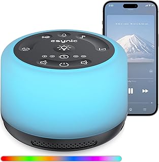 eSynic White Noise Machine Baby Weißes Rauschen Wood Design Weißes Rauschen Sound Machine Einschlafhilfe mit 24 beruhigende Klänge & Timer Speicher für Baby Kinder Reisen