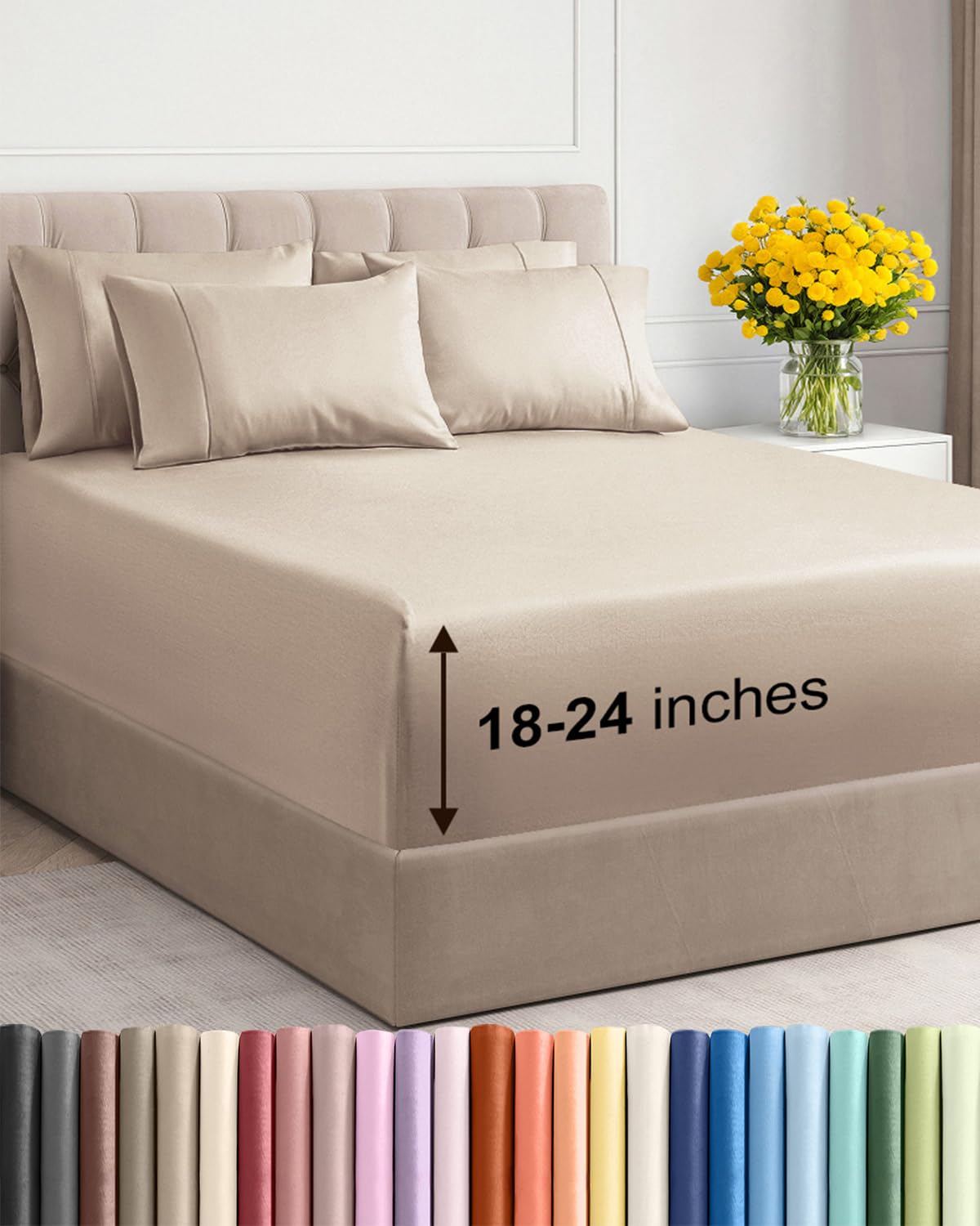 Extra Deep King Sheet Set - 6 Piece Breathable and Cooling Sheets - Hotel Luxury Bedding for Women, Men, Kids & Teens - Easy & Secure Fit - Soft, Wrinkle Free and Comfy - Extra Deep Pockets - Wheat