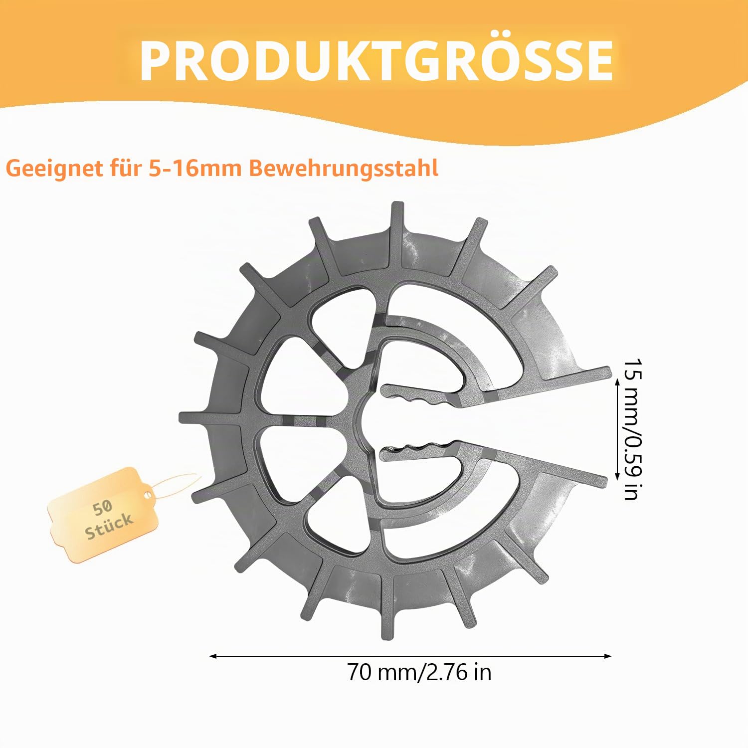 Sternchenabstandhalter, Robust und Einfach zu Bedienen, Bewehrung Keilen, Breites Anwendungsspektrum, Schalungszubehör zum Einclipsen, für 5-16 mm Stahlstangen