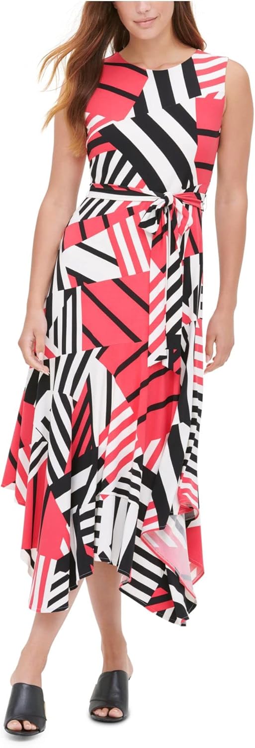 Calvin Klein Women's Stretch Printed Sleeveless Jewel Neck Party Fit