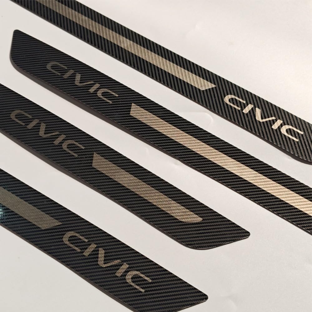 4 placas para umbral de puerta de automóvil, adecuadas para Honda Civic 2021-2025, placas de fibra de carbono, protector de arañazos, accesorio de decoración de estilo de umbral, tiras de