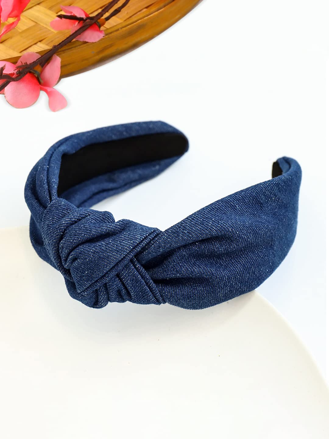 Solid Denim Knot Fabric Headband for Women