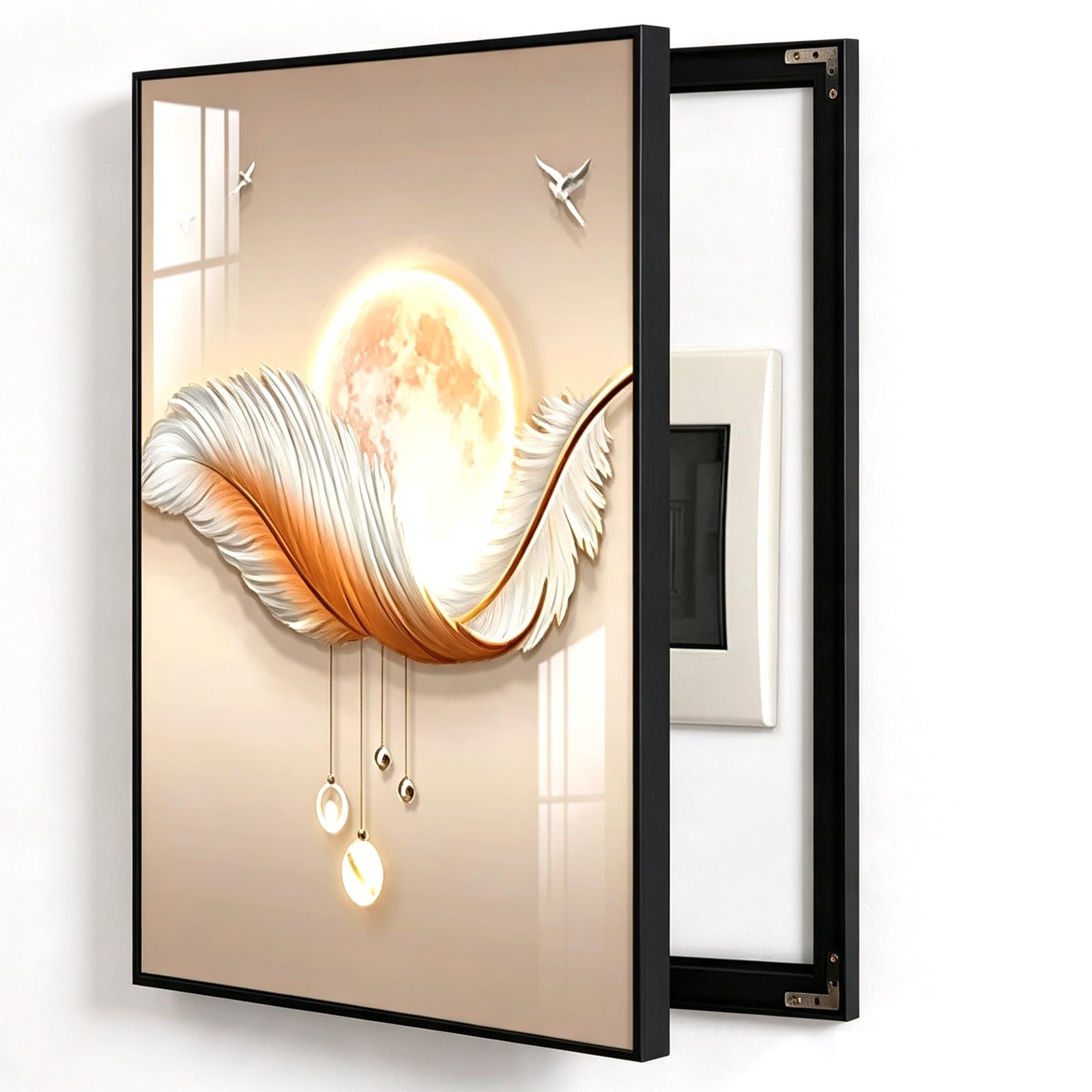 Copri Contatore Elettrico Interno, Apertura a Ribalta Sul Lato Sinistro | Copertura Quadro Elettrico, Cornice in PS, Non Richiede Foratura, per La Parete Della Cucina(Orange,50x60cm)