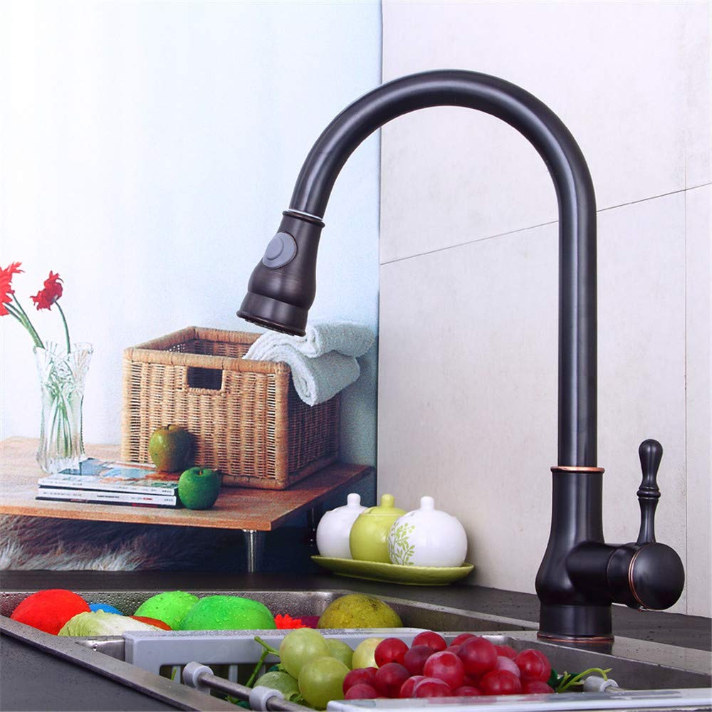 Todo Cobre Grifo De La Cocina Caliente Y Frío Del Mezclador Con La Extracción En Aerosol Jefe Negro De Cocina Grifo Del Fregadero De La Cocina De Una Manija Para Aireador Individual Couplet