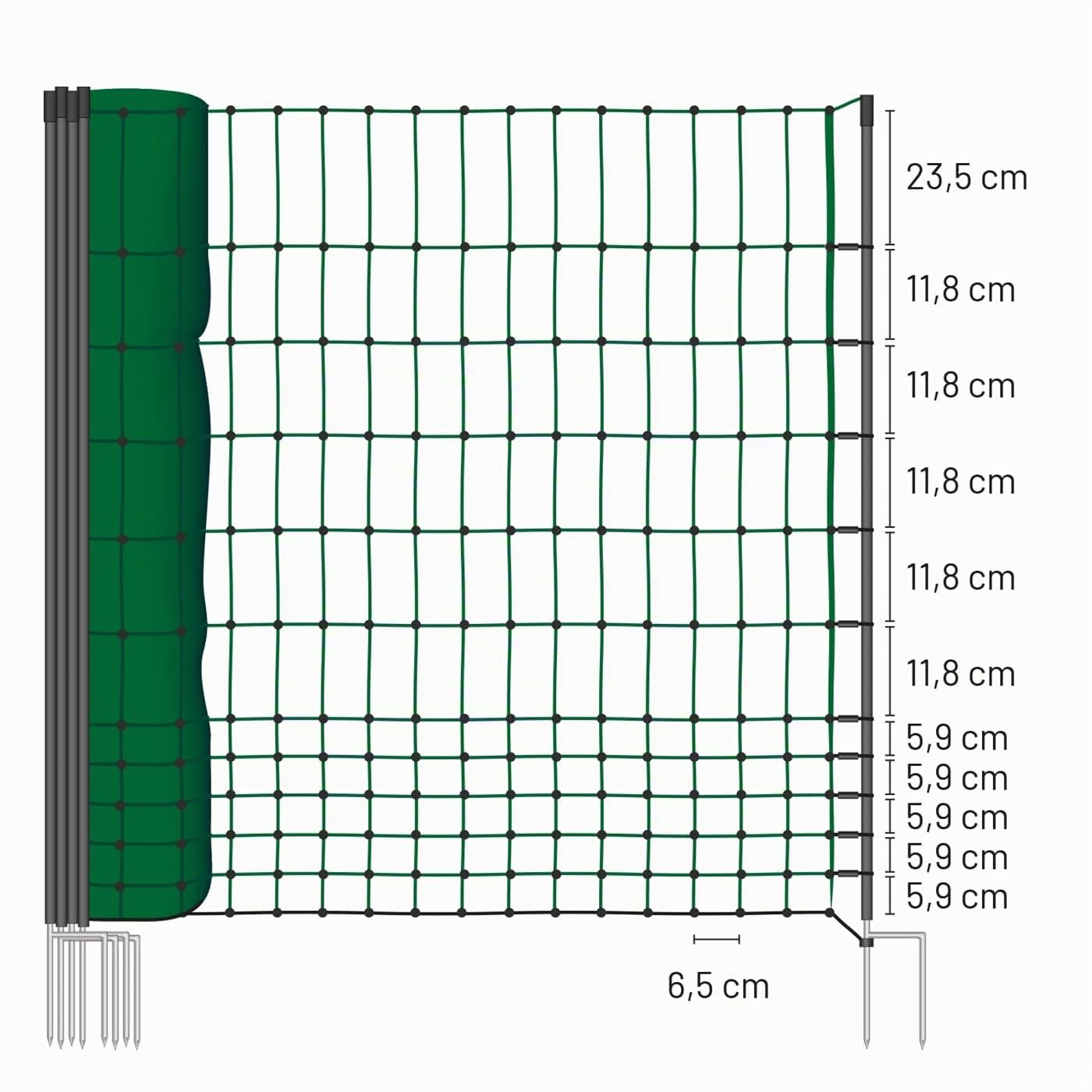 VOSS.farming Filet Non-électrifiable 50m H : 112cm Vert 15 piquets Double Pointe clôture électrique volaille