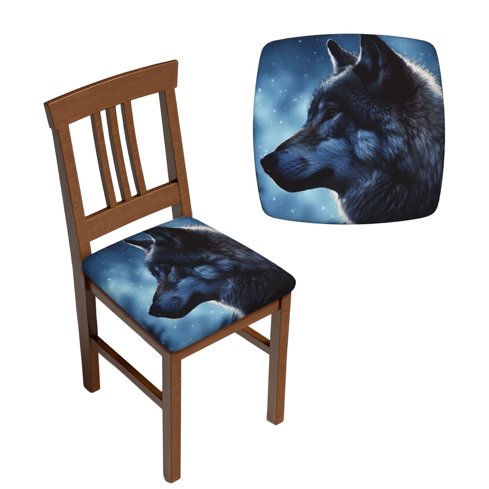 FodPand 4PCS Dining Chair Covers for Dining Room Lonely Wolf Chair Seat Cover Stretch Parsons Chair Slipcover Removable Washable Seat Cushion Slipcovers Cover for Kitchen Office