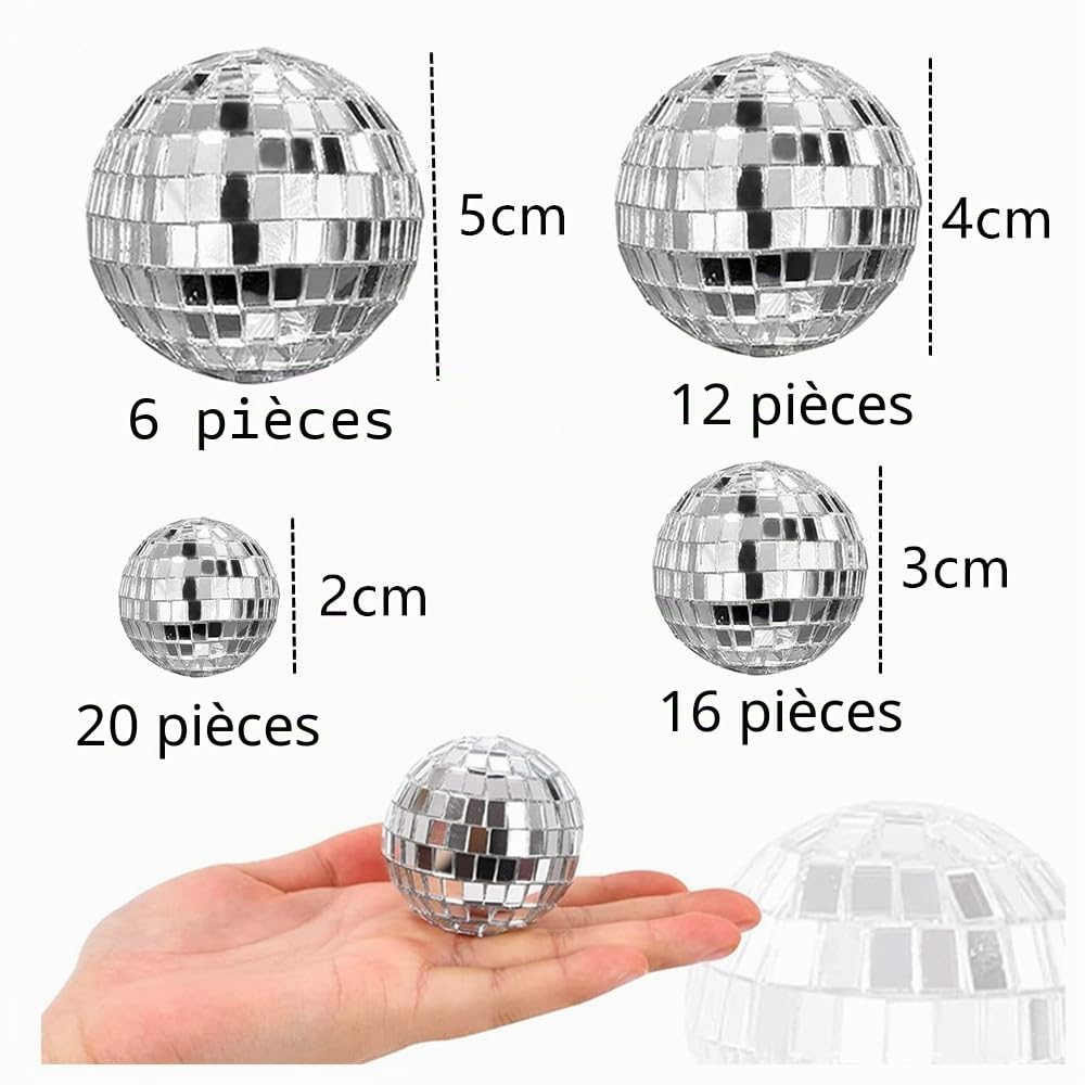 Boule disco à facettes, Wanfoou Lot de 54 boules disco décoratives à suspendre, pour bar, fête en discothèque, accessoires de scène, décorations de maison, cadeaux et fournitures pour fête de Noël (2