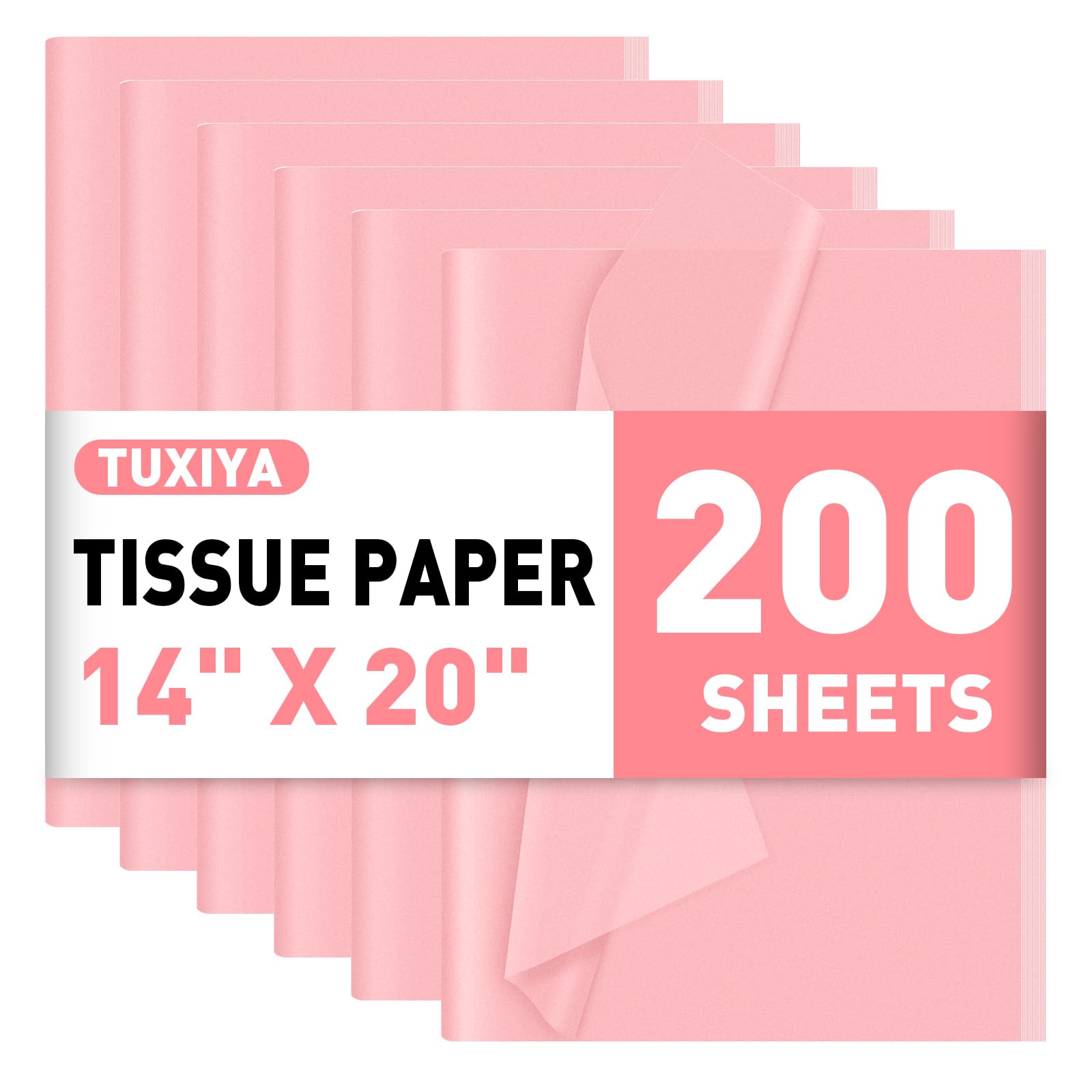 TUXIYA 200 PCS Pink Tissue Paper Bulk,14"x20" Tissue Paper for Gift Bags