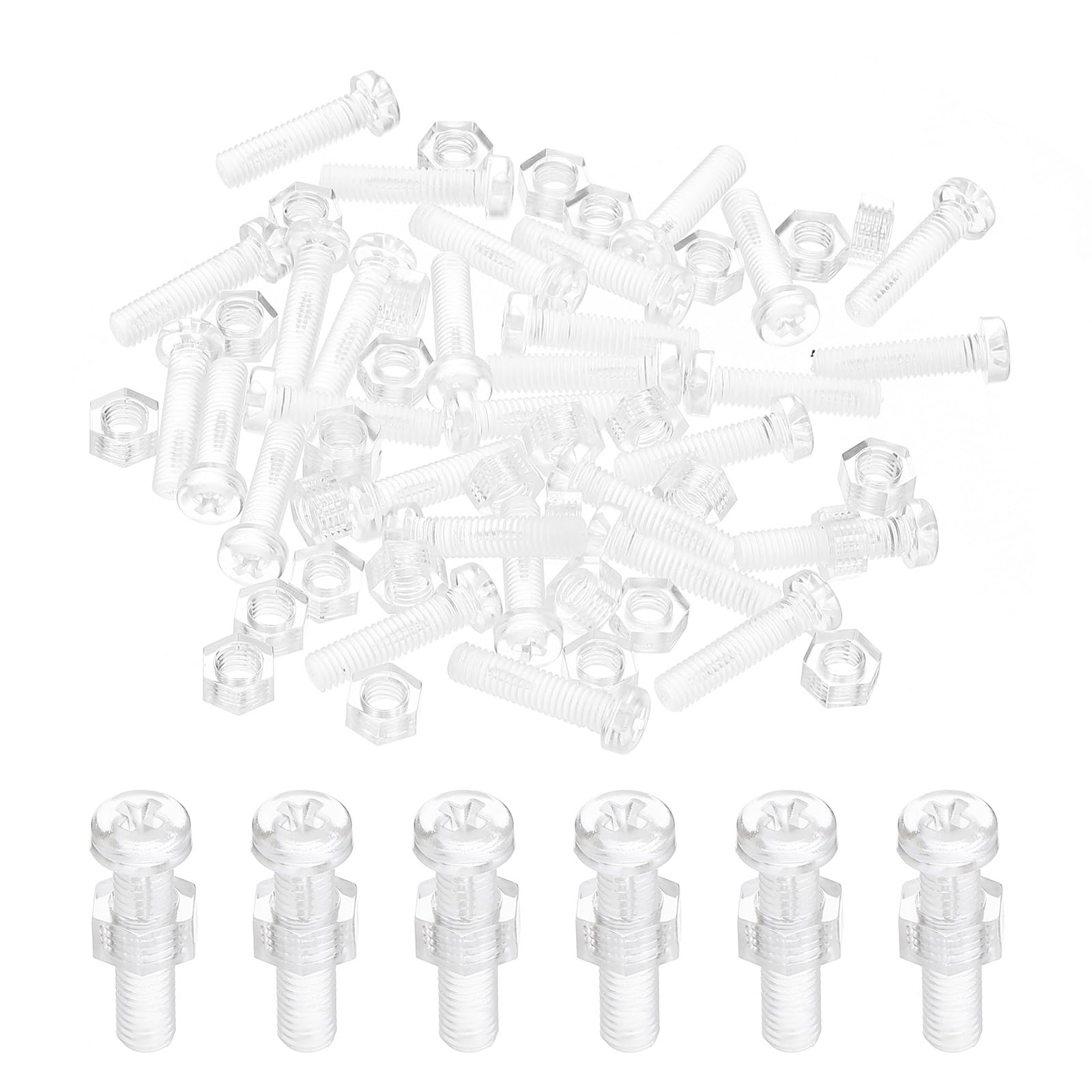 PATIKIL M5x20mm Clear Acrylic Screws and Hex Nuts Kit, 50 Set PC Plastic Phillips Round Head Bolts for Machine Accessories Transparent