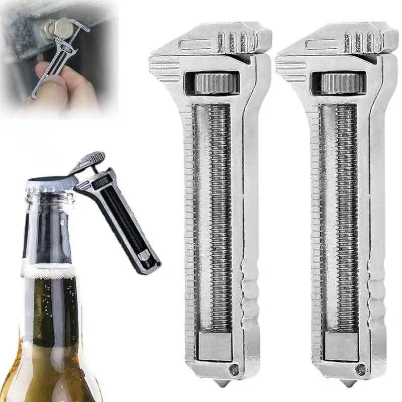 Mini Multitool Wrench,Mini Multitool Schraubenschlüssel,Compact Titanium Multitool, Mini Multifunktionaler Schraubenschlüssel, Flaschenöffner,Bieröffner, Nagelzieher, Verstellbares Multitool (2PCS)