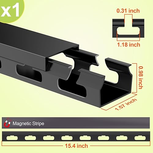 Miniatura 5 de Canal magnético de gestión de cables para escritorio, organizador de cables de ranura abierta de 15.4 pulgadas, organizador de cables, organizador
