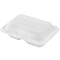 Vista 6 de Elsjoy Paquete de 90 recipientes de 9 x 6 pulgadas contenedores de alimentos compostables con bisagras de 2 compartimentos cajas desechables