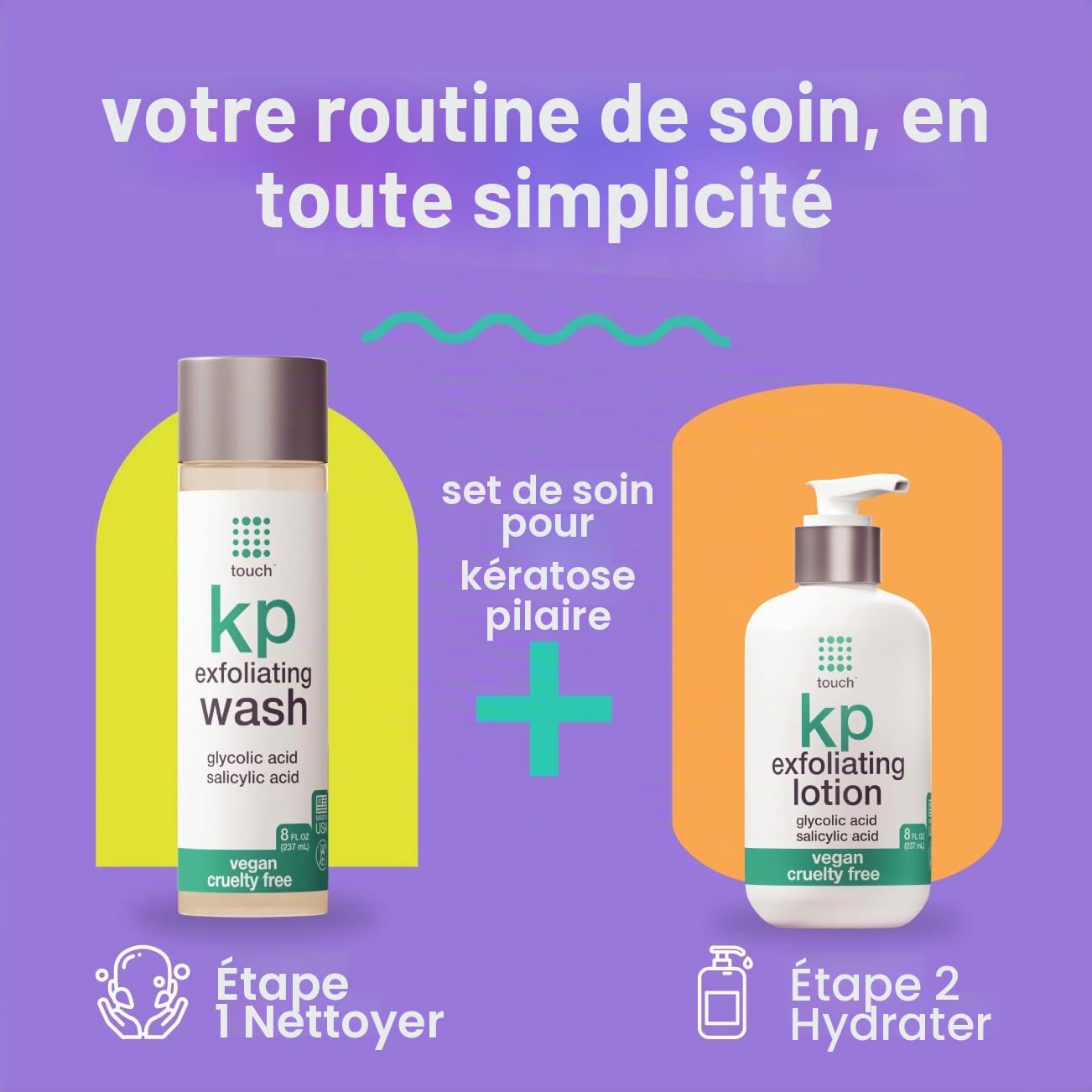 TOUCH Nettoyant Corporel Exfoliant pour Kératose Pilaris – Gel Douche KP avec 15% d’Acide Glycolique, Aloe Vera et Acide Hyaluronique – 226 Grammes