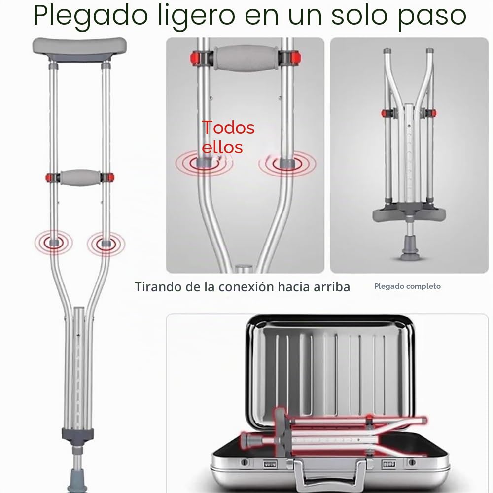 NEWFUN Muletas Adulto, Muletas Adulto Acolchadas, Muletas Plegables, Muletas, Capacidad de Carga 150 KG, Muletas de Aluminio con Apoyos Blandos para Antebrazos y Manos, Gris, 1 Par