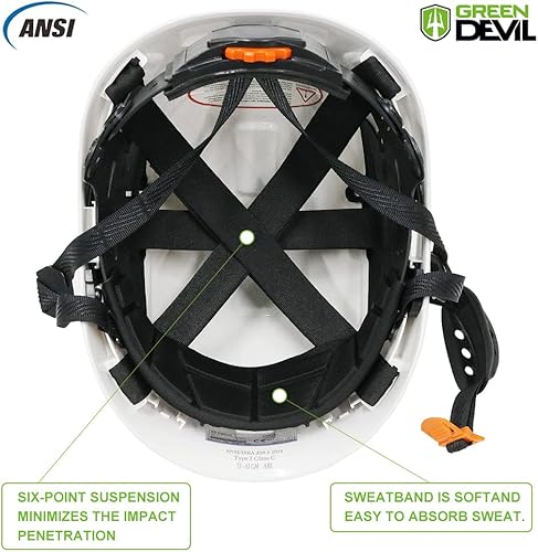 Miniatura 6 de GREEN DEVIL Casco de seguridad con visera y protección para los oídos, ajustable, ligero, ventilado, ABS, suspensión de 6 puntos, aprobado por ANSI