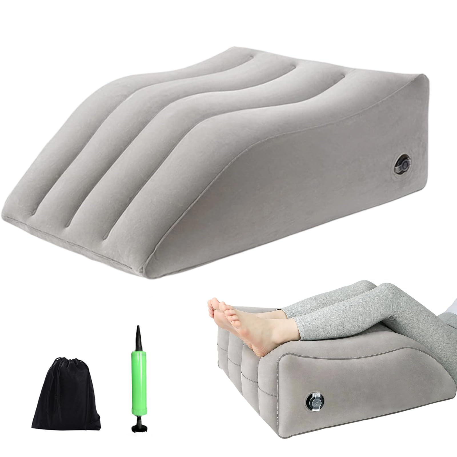Sonhomay Almohada Piernas Dormir, Almohada Piernas Inflable Portátil, Cojín Cuña Ergonómico 45° Cuña Reposapiernas Confort para Dormir Leer Descansar Inflatable Leg Lift Pillow