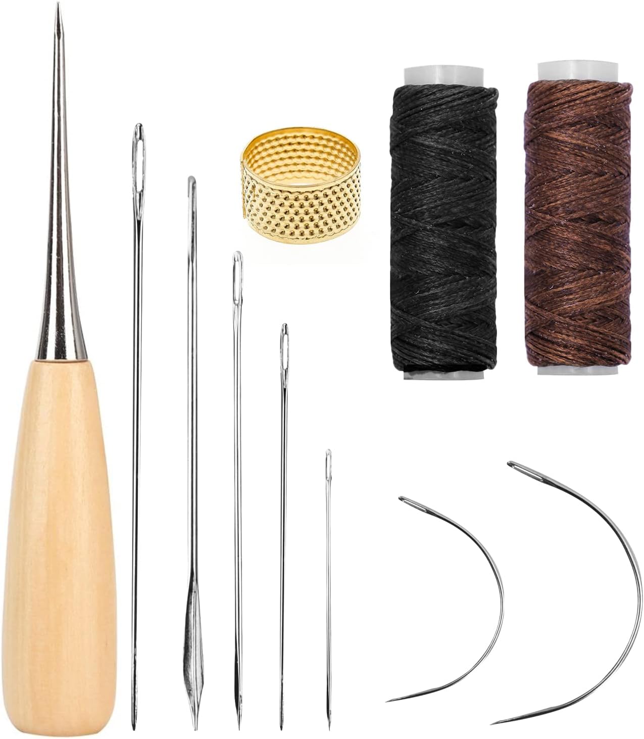 11Pcs Leather Repair Kit, Leather Stitching Kit with Waxed Thread