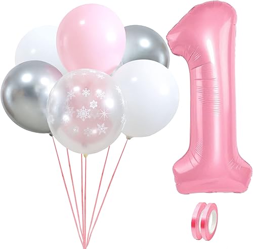 Globos de copo de nieve color rosa blanco plateado globos de invierno para baby shower niñas primer cumpleaños fiesta de invierno en el país de las