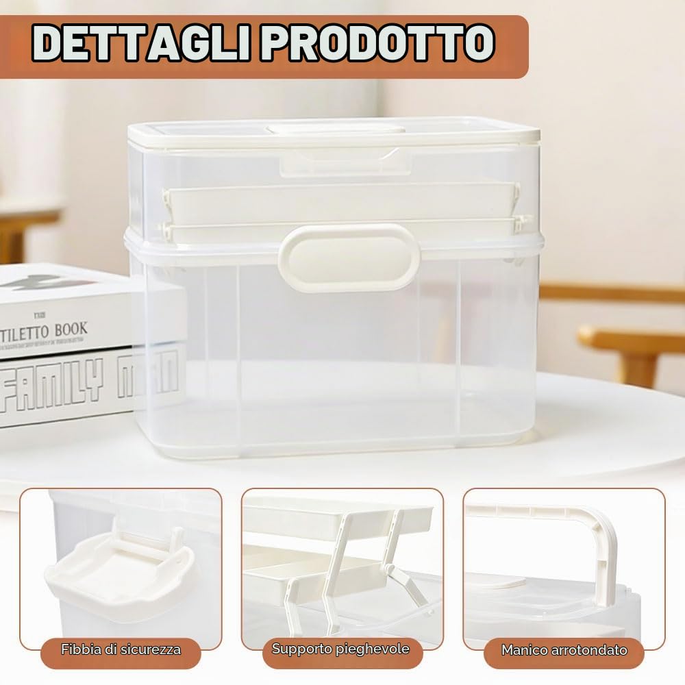 Scatola per Medicinali a 3 Strati Porta Valigia Organizzatore | per Armadio Casa Cassetta Medicinali Contenitore Pieghevoli con Maniglia per Farmaci, Cosmetici e Pronto Soccorso