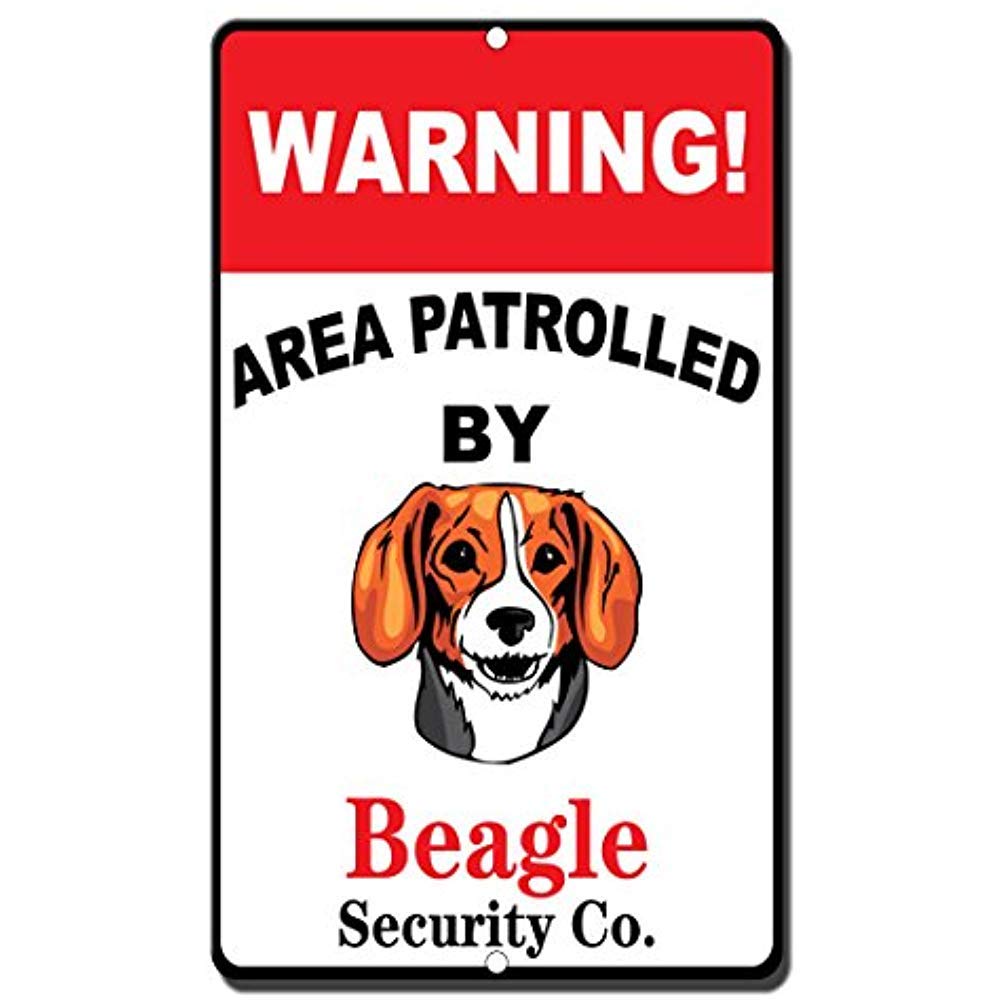 Yelacecca Tin Sign A103768 Aluminum Metal Sign Warning Area Patrolled By Beagle Novelty Road Sign 8X12 Inch