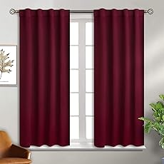 RYB HOME Small Window Curtains - Room Darkening Windows Coverings Light Block Energy Efficiency Solid Drapes for Bedroom Kitchen Dining Kids Nursery Cafe, W 42 x L 45, Burgundy Red, 2 Panels