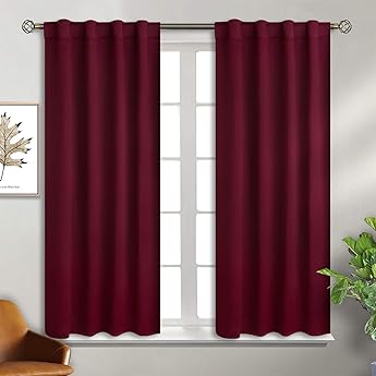 RYB HOME Small Window Curtains - Room Darkening Windows Coverings Light Block Energy Efficiency Solid Drapes for Bedroom Kitchen Dining Kids Nursery Cafe, W 42 x L 45, Burgundy Red, 2 Panels