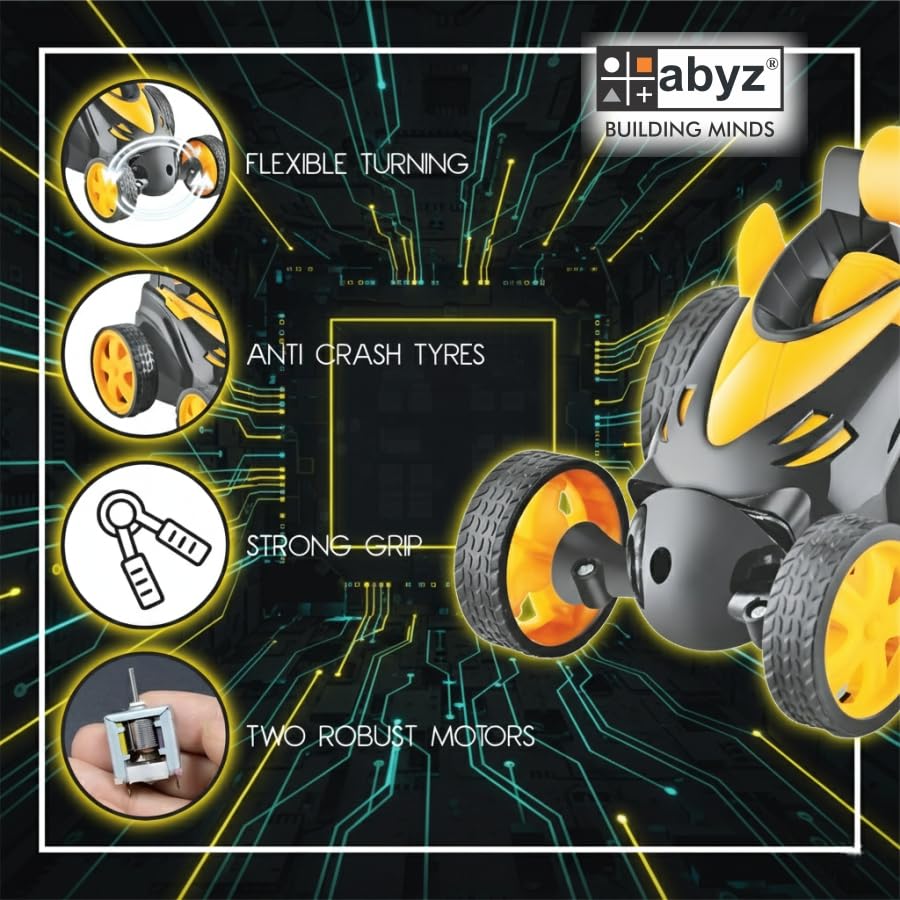 Image of abyz 360 Rotating RC Stunt Car - LED Lights, Sound, Off-Road Remote Control Vehicle for Kids and Adults (Yellow)
