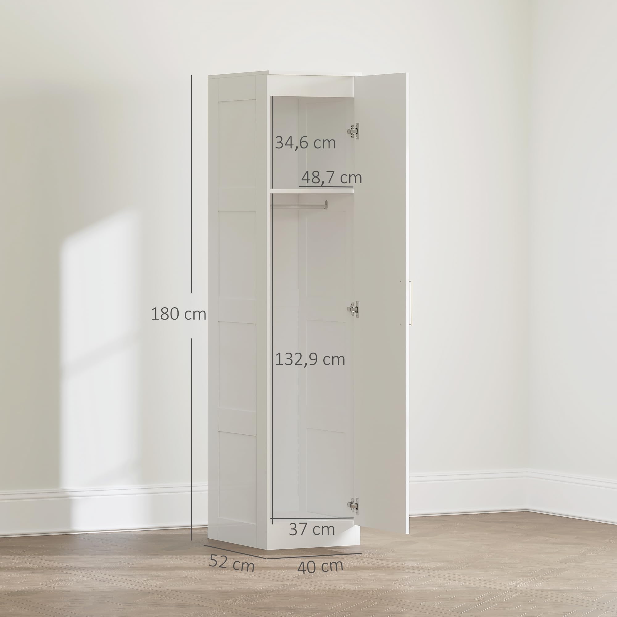 HOMCOM Kleiderschrank Mehrzweckschrank mit Kleiderstange, Regal, Soft-Close-Tür Garderobenschrank Schrank Drehtürenschrank für Schlafzimmer 40 x 52 x 180 cm Weiß