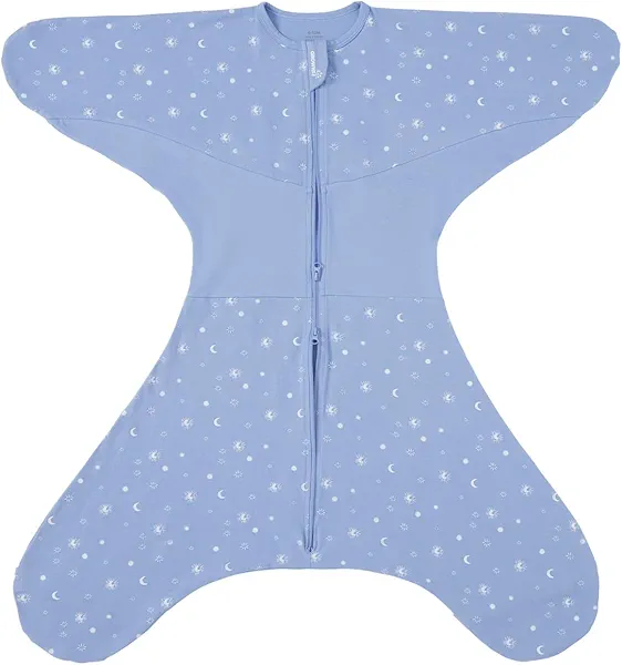 GROWNSY Transitional Swaddle Sleep Sack 3-6 Months, Starfish Design Baby Swaddle Sack, Dual-Zipper for Easy Diaper Changes, Proper Hip Development & Openable Foot Button, 12-20lbs, Blue Blue
