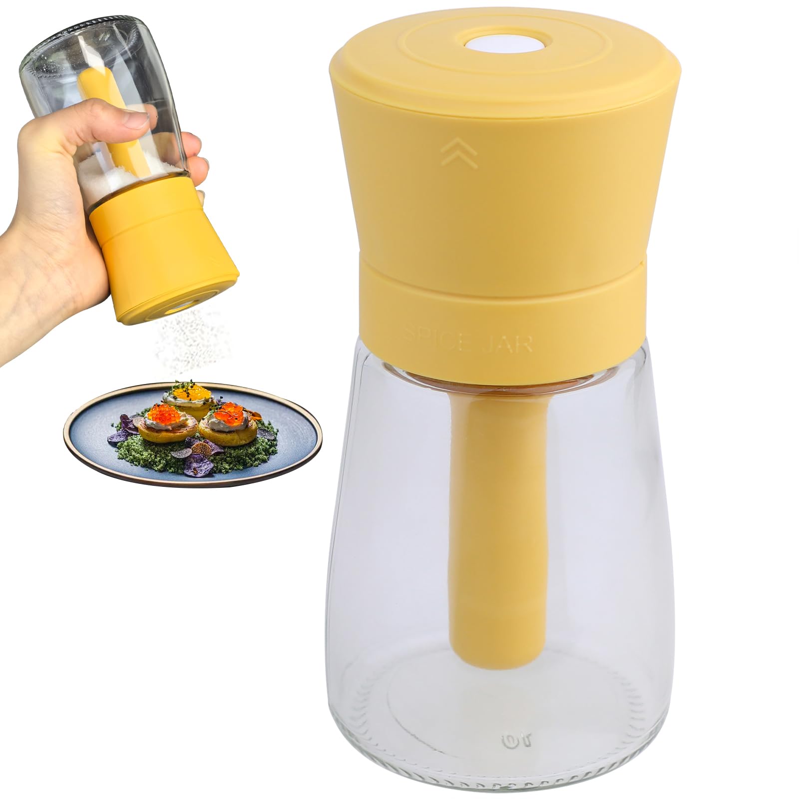 Dosing Control Spice Bottle, Salt and Pepper Shaker, 180ml Kitchen Spice Dispenser, Glass Spice Container for Kitchen, Restaurant, Outdoor Barbecue (Yellow)