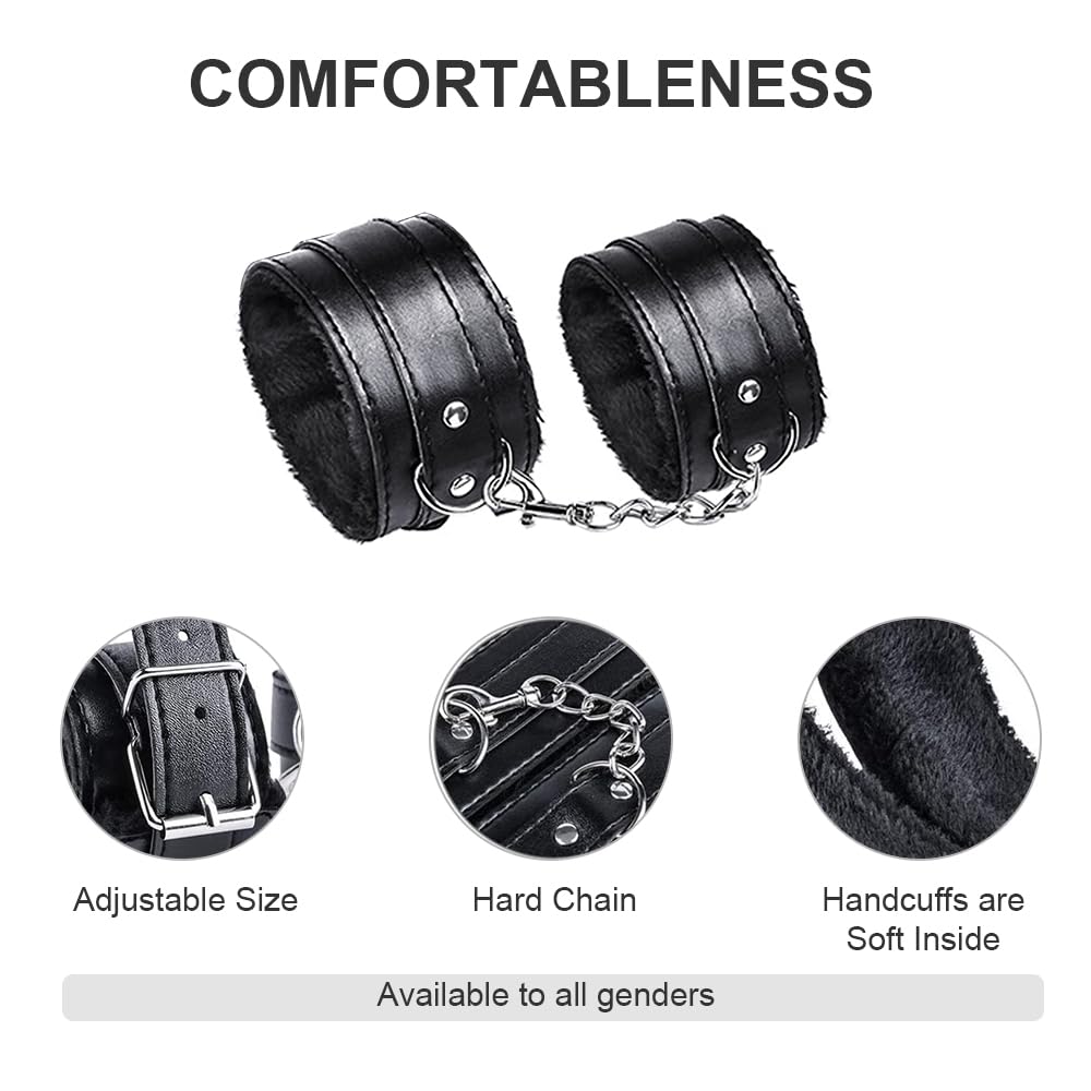 Qoosea Sex Bondage Kits Esposas BDSM Esposas Fluffy Máscara Ajustable para Los Ojos Juego de Esposas para Juegos Sexuales BDSM (Negro)