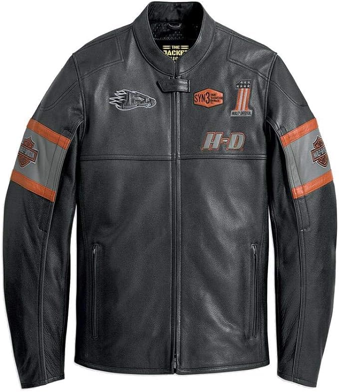 Mens H-D Screaming Eagle Rider Vintage Biker Black Cowhide Motorcycle Leather Moto Jacket