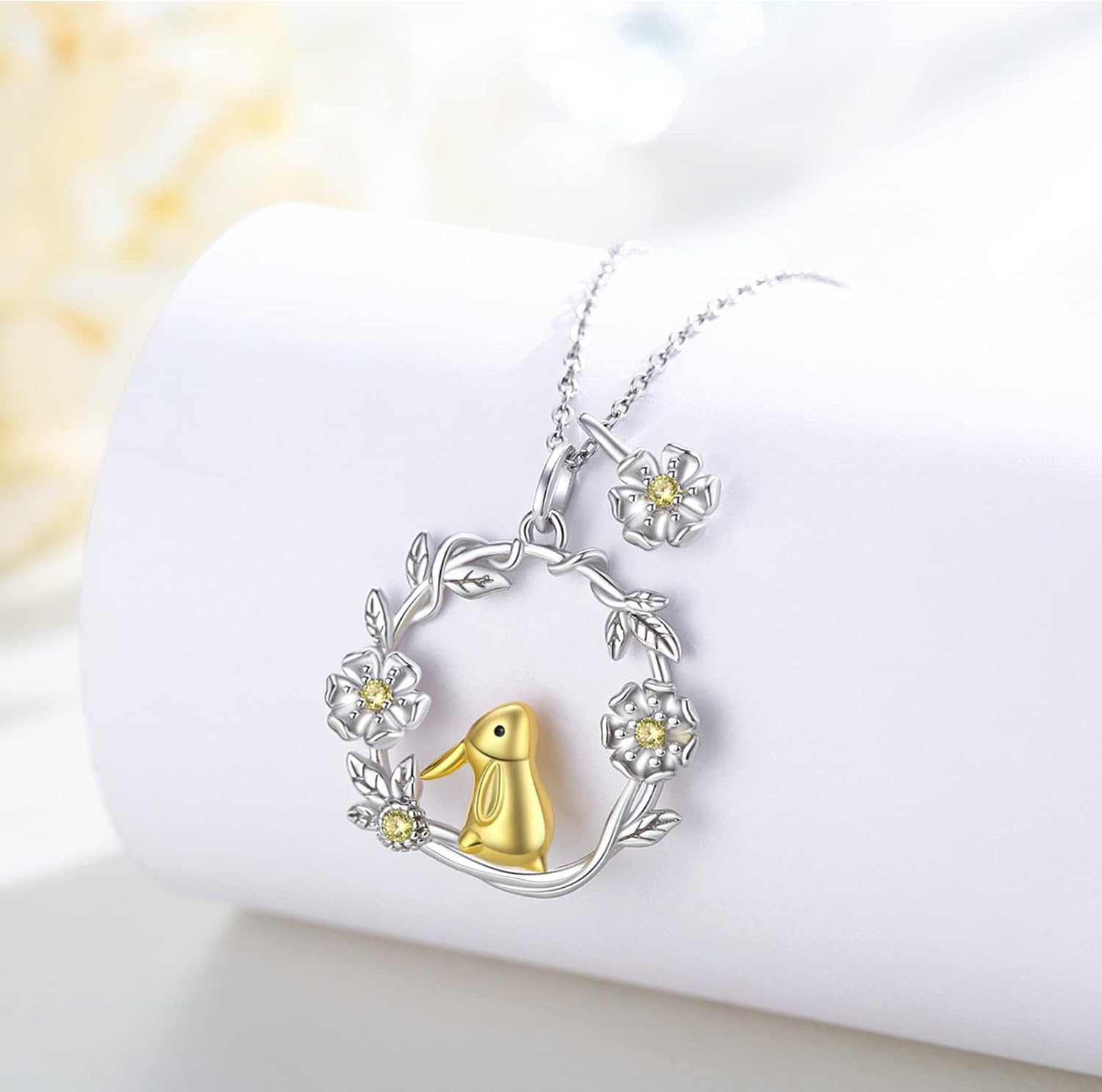 Bunny Necklace for Women 925 Sterling Silver Rabbit and Daisy Pendant Necklaces with Birthstone Necklace Ideal Mother’s Day Gift for Mom, Wife, Sister, or Best Friend Good for - Image 5