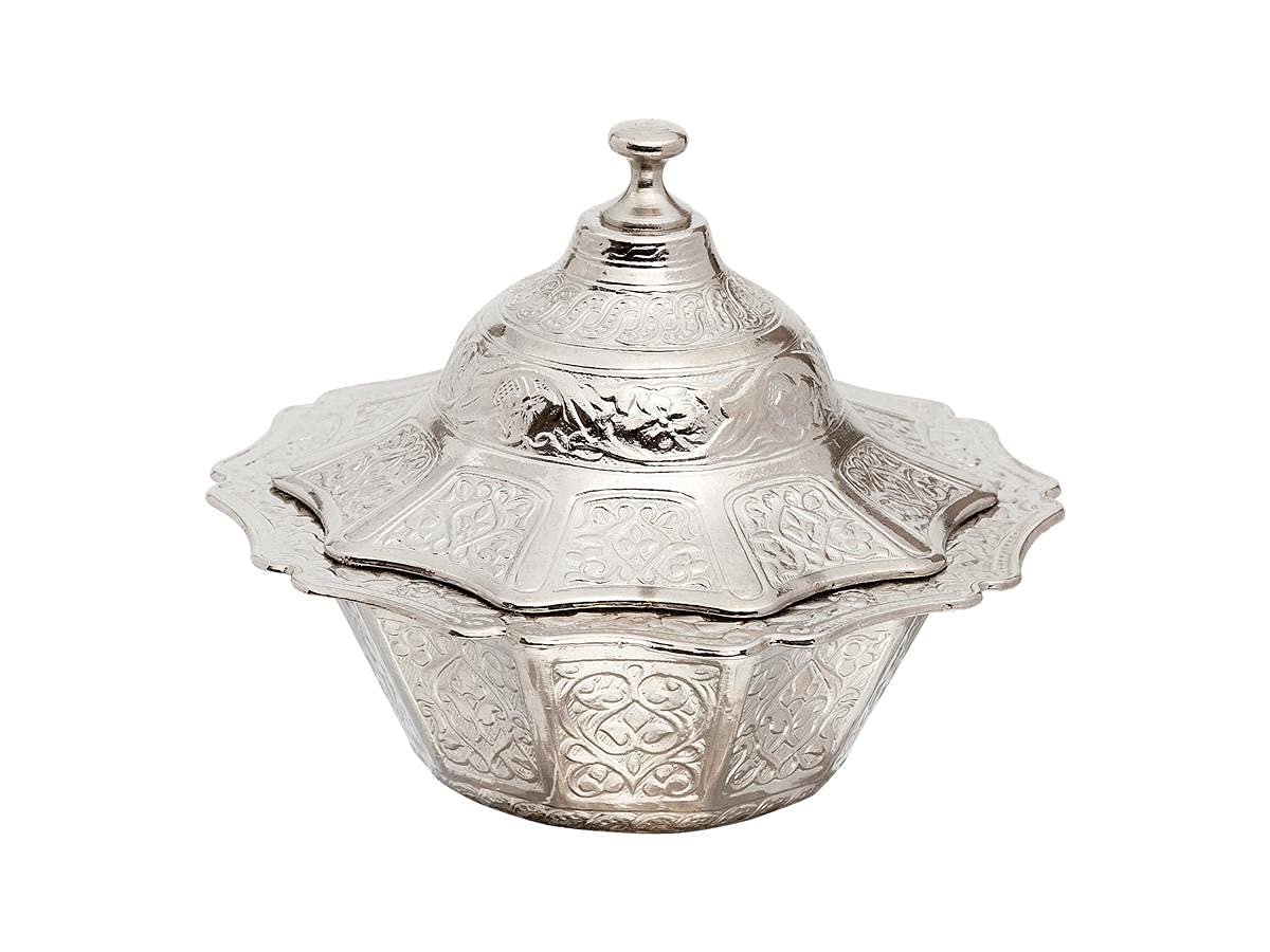 LAZWARD Style Engraved Sugar Turkish Delight Candy Bowl Suitable for providing serving, A addition to home decor (Silver).