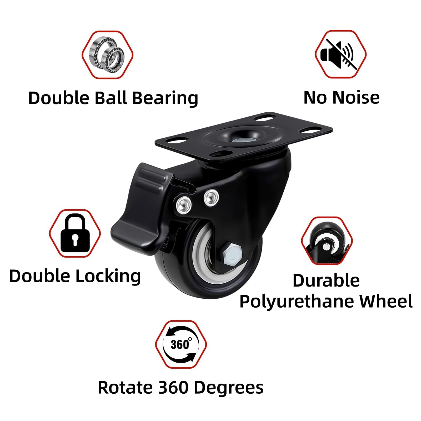 Heavy Duty Caster Wheels with Brake - 4 Pack -5 Heavy Duty Caster Wheels with Brake - 4 Pack -5