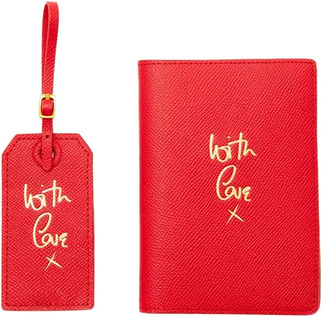 Lulu Guinness with Love Travel Set with Red Leather Passport Cover and Luggage Tag