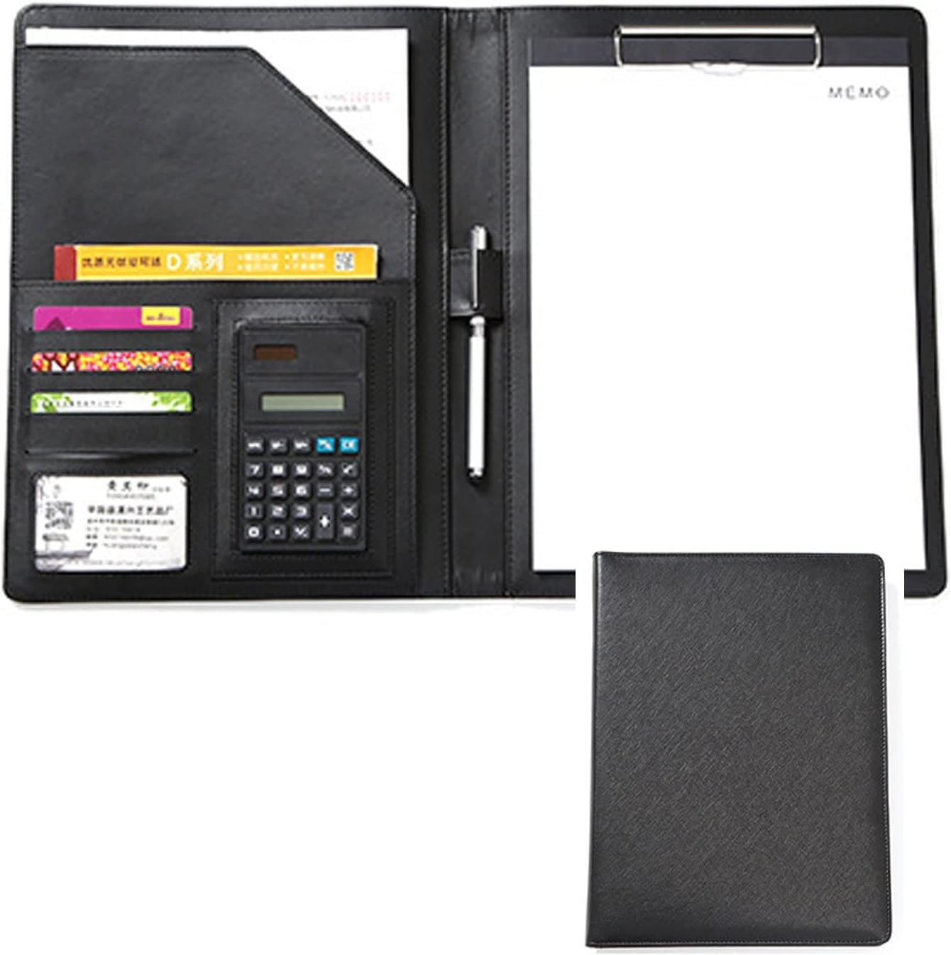VHJdtE Folder, Writing Pad Business PU with Calculator Faux Leather Storage Clipboard for Conference Documents Work(Svart)