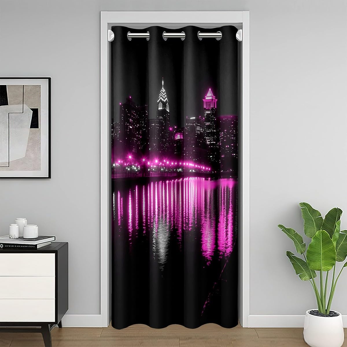 jejeloiu Waterfall Door Curtain for Doorway Privacy 42x80 Inch 1 Panel Kids Chinese Style Zen Closet Cover Teens Nature Scenery Room Divider Curtain Breathable Soft Golden Yellow Room Decor