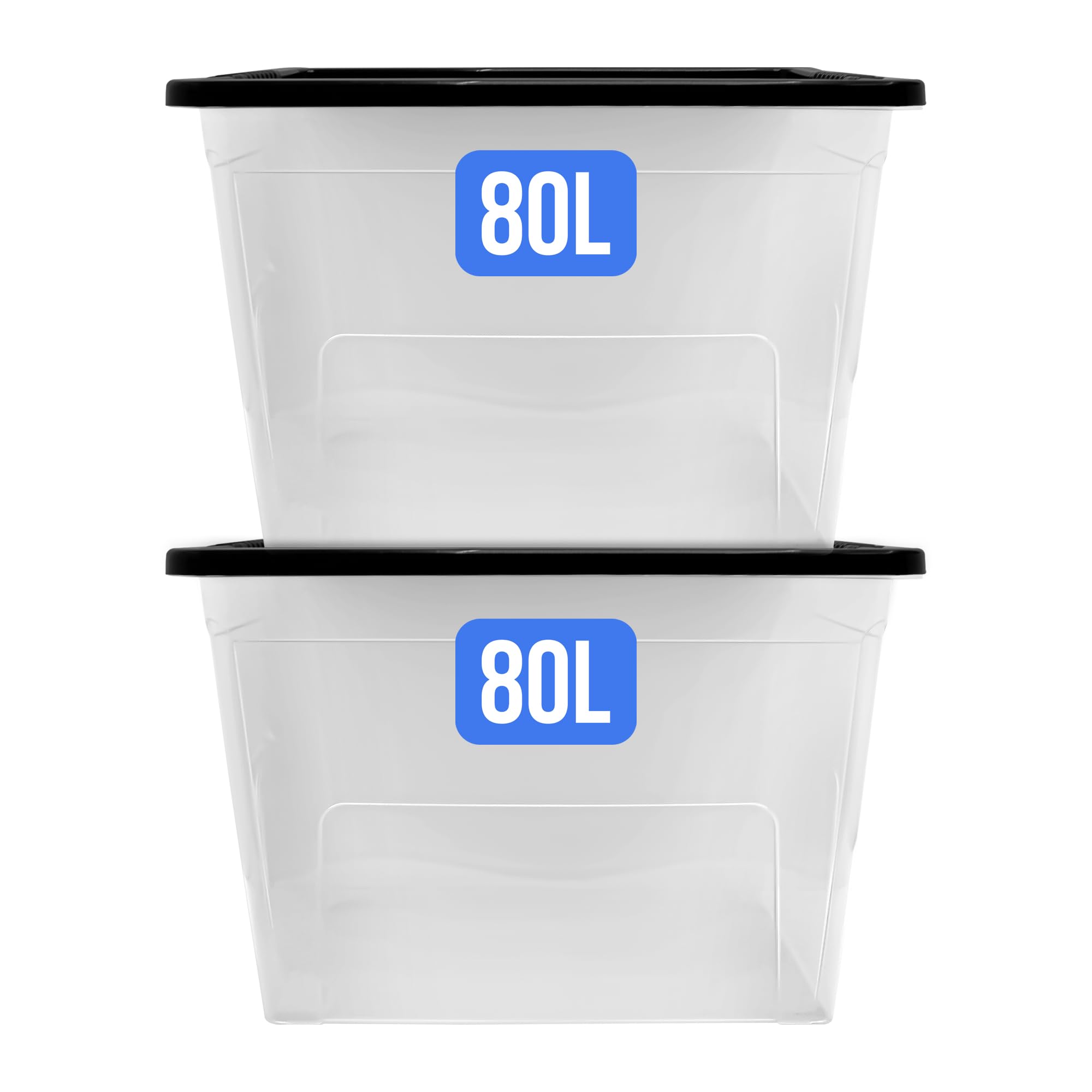 KMJ® 2 Pack Extra Large Plastic Storage Boxes with Lids – Sturdy & Clear Storage Boxes with Lid – Stackable Plastic Box with Lid– Nestable & Really Useful Box– 80 Liter Capacity