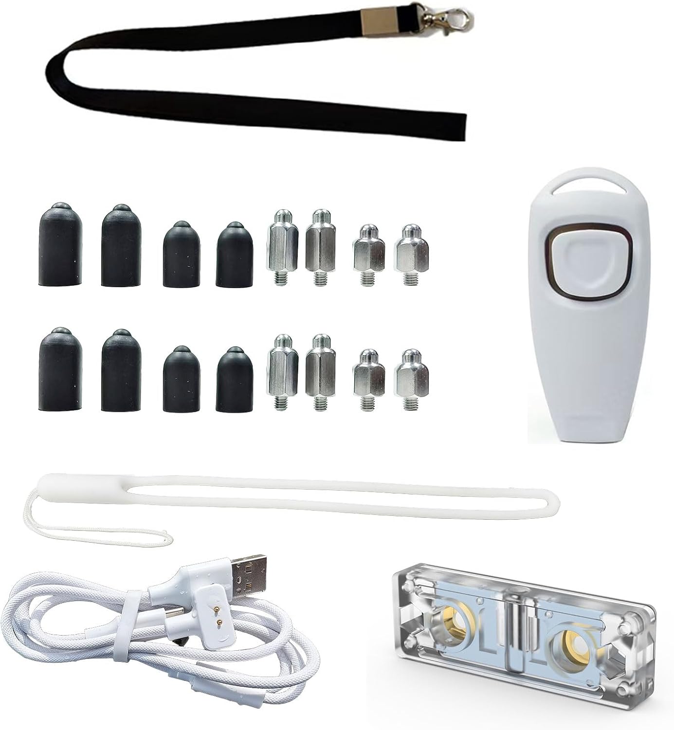 Dog Training Supplies Whistle and clicker Set. Accessories Include Silicone Pads and Charging Cable.